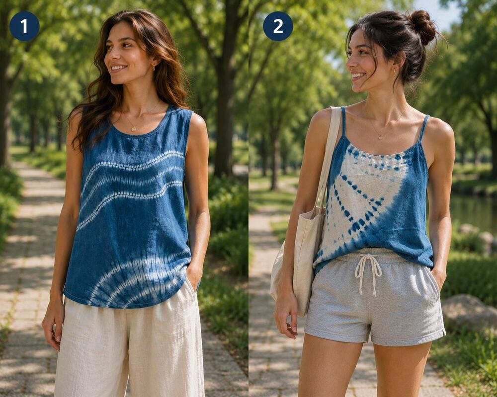 Women's Linen Cotton Tank Top | Hand-Dyed Indigo Camisole | Lightweight Summer
